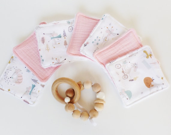 SEMAINIER of washable makeup remover WIPES - 10 x 10 cm -Pink Mouse Fabrics / Pink Gauze - Oekotex - Zero Waste - gift idea