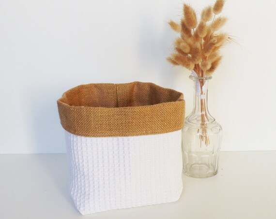Storage basket / JUTE pot cover / Honeycomb WHITE - 14 x 14 cm - home decoration - pocket empty - baby pan - diaper pan
