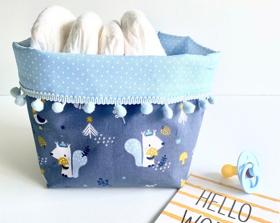 Storage basket / basket changing table Dogs Grey / POIS sky blue - decoration baby room - birth gift