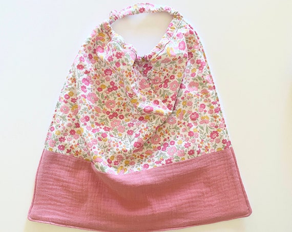 Elasticated napkin FLOWERS / Gauze - White EPONGE back - personalized maternal towel - children's meal towel