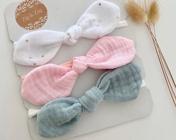 Headbands Baby Cotton Gauze WHITE - Set of 3 - Baby Girl Hairdressing Accessory