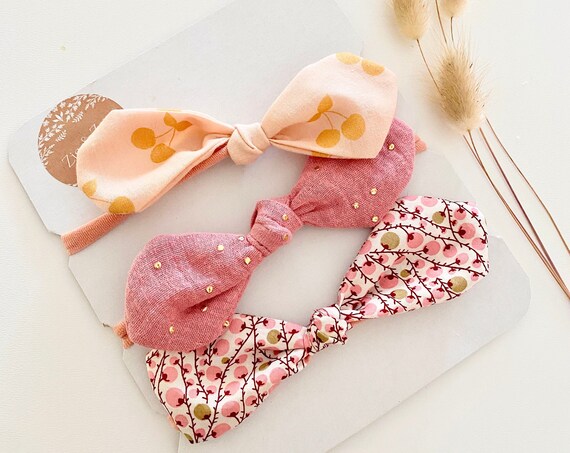 Headbands Baby ROSE tea liberty - Set of 3 - baby girl hairdressing accessory