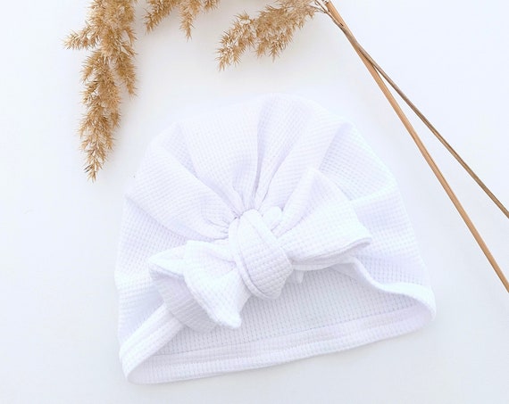 TURBAN baby knot in JERSEY- WHITE Honeycomb / hairdressing accessory baby girl