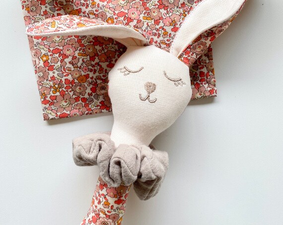 Small RABBIT rattle in LIBERTY PINK fabric - birth gift - baby -