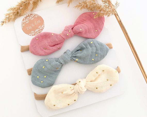 Headbands Baby Cotton Gauze POIS GOLD - Set of 3 - Baby Girl Hairdressing Accessory