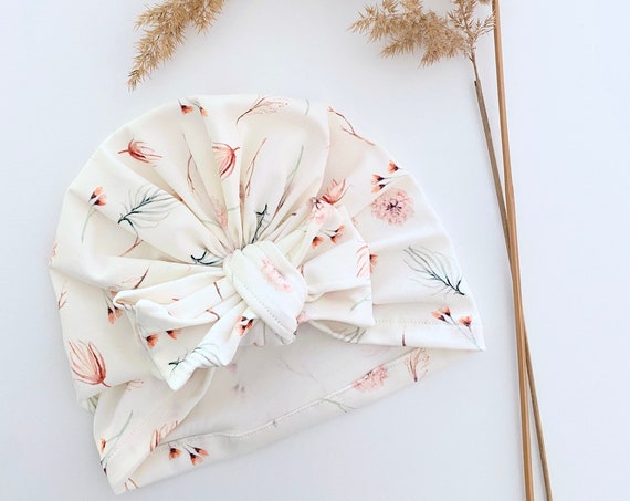 TURBAN baby knot in JERSEY- Off-white FLOWERS / hairdressing accessory baby girl