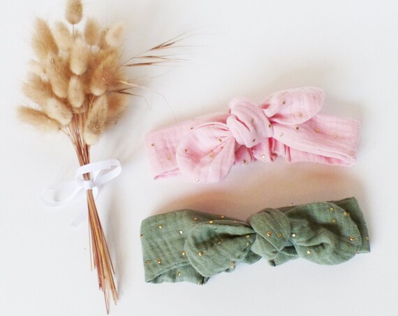 Headband / Headband Baby Golden Polka dot Cotton Gauze - Color & SIZE of Your Choice - Baby Girl Hairdressing Accessory