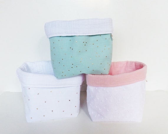 Storage basket / panière Cotton Gaze changing table - To Choose - ROSE / Gold / WHITE/ Green - baby decoration - diaper panière - gift
