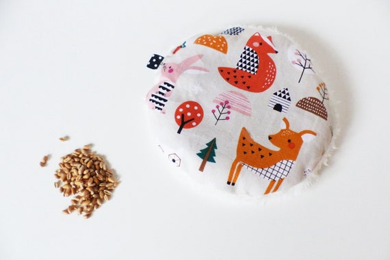Wheat bottle Round Small Model 16 cm -tissue Forest Animals ROSE / Beige - gift idea - hotpad - children's bottle - washable