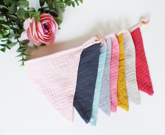 Garland pennants in double gauze MULTICOLORED - Decoration baby room - gift idea - deco girl room