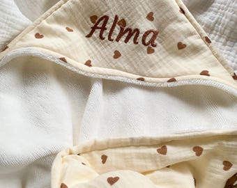 Mantella da bagno per neonati con cuori di cioccolato - Fascia da bagno per neonati - Regalo personalizzato per neonati