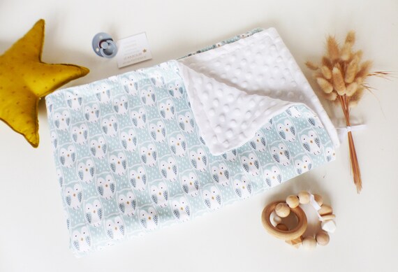 Great Mid-Season Baby Cover / Baby Plaid - Oekotex CHOUETTES / Minky White Fabrics - 100 x 85 cm - birth gift