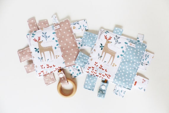 DOUDOUS square labels in fabrics / back minkee White - THE CHOICE - birth gift - lollipop attachment - teething ring -In the Woods