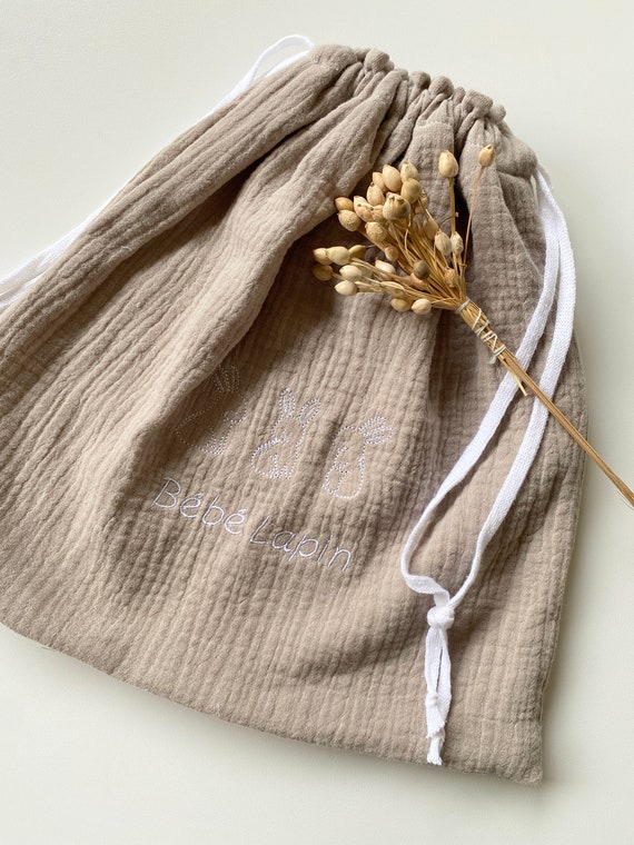 Embroidered Pouch LITTLE RABBIT - 28 X 30 cm - Choice - sliding bag - birth pouch