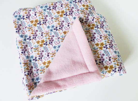 Warm Blanket Baby Flowers / Fleece Pink - 90 cm x 70 cm - gift birth - crib cover