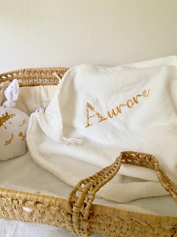 Large WARM Blanket 95 X 80 Cm White Cotton Gauze Sherpa. Embroidered and Personalized Flowery Letter WINTER Birth Blanket Etsy