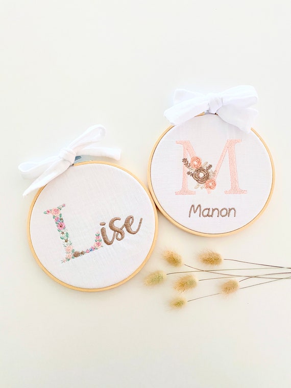 Customizable embroidered tambourine frame of your choice / Knot - White Gauze
