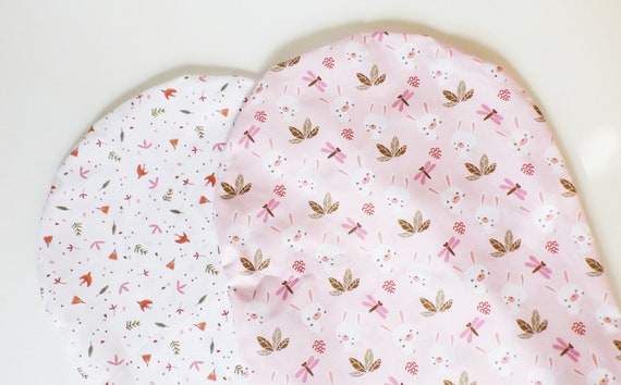 Topponcino Cover - PINK RABBIT / White Birds -Choice- Oekotex Fabric - Montessori - Baby Girl Birth Gift