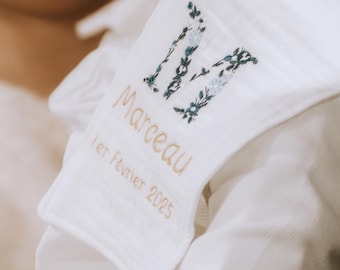 Écharpe étole de Baptême personnalisable -BLANC Pur  Gaze de Coton - Broderie