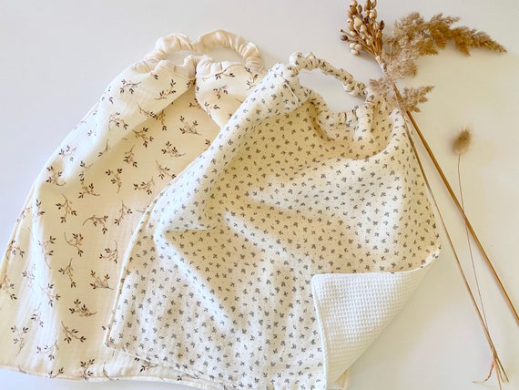 Elasticated napkin GAZE Open Flowers - Honeycomb back - personalized maternal towel - child meal towel