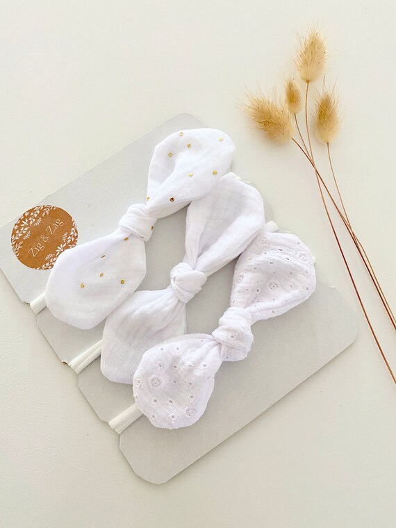 Headbands Baby Cotton Gauze WHITE - Set of 3 - Baby Girl Hairdressing Accessory