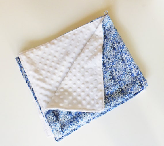 Mid-season blanket for baby / Baby Plaid - Floral fabrics style LIBERTY Blue / minky White - 100 x 80 cm - birth gift