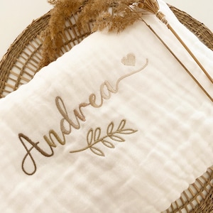 Large Baby Blanket Light Cotton Gauze Embroidered and Personalized first name / date - birth blanket - mid season