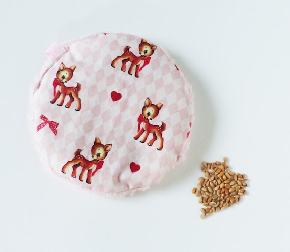Round Wheat Bottle Small Model 16 cm - Fabric BAMBI ROSE / Fur Rose - gift idea - hotpad - child hot water bottle - washable