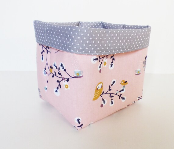 Storage pan/ panière changing table - 15 x 15 cm - RENARD Rose / Grey peas - deco baby- birth gift - basket baby products
