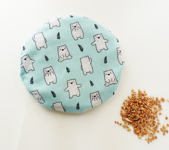 Round wheat hot water bottle 19 cm BEAR MINT -Removable -oekotex fabrics - gift idea - hotpad - child hot water bottle