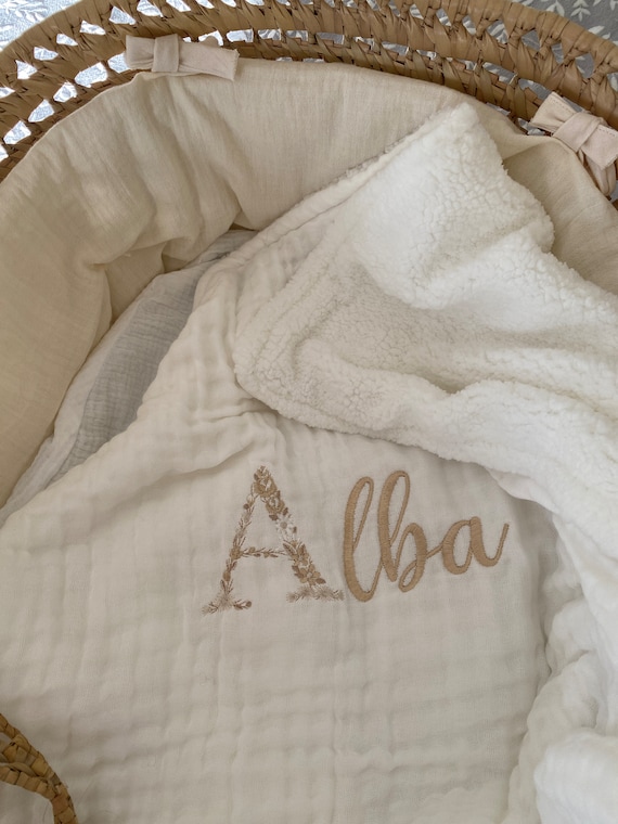 Small WARM Blanket 80 X 70 Cm Niagara BLUE Cotton Gauze Milk Sherpa Embroidered and Personalized First Name WINTER Birth Blanket Etsy Canada