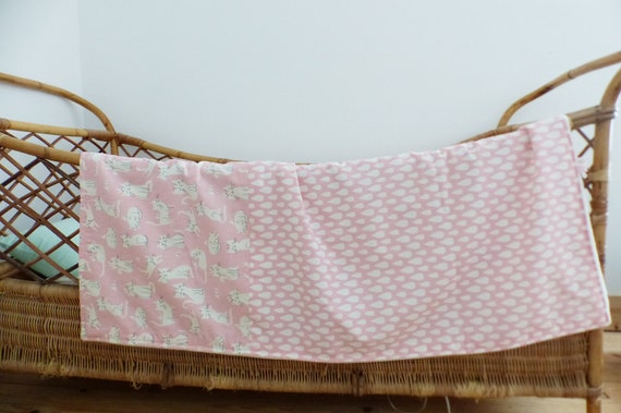 Plaid cover Baby cradle - Fabrics CATS & DROPS ROSES / fleece off-white - 90 cm x 70 cm - decoration baby room - gift birth