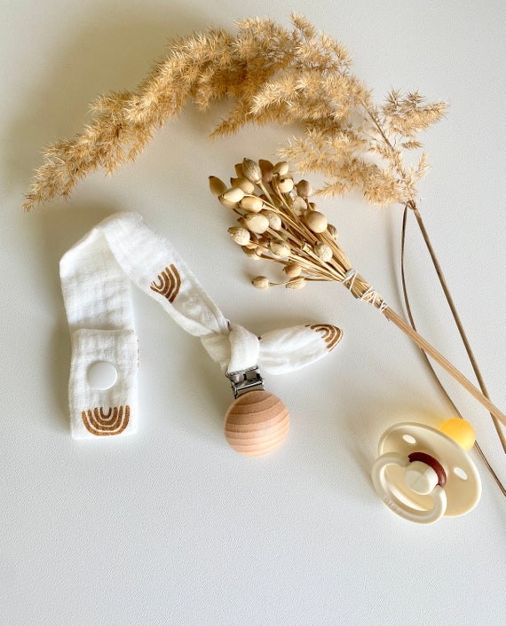 Knotted nipple attachment - Organic cotton GAUZE / WOOD - Oekotex - birth gift idea - cuddly toy attachment - lollipop attachment