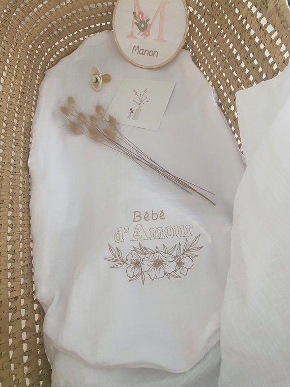 Cover TOPPONCINO Tripple Gaze Pure WHITE or ECRU Embroidery to choose - oeko tex - Montessori - birth gift