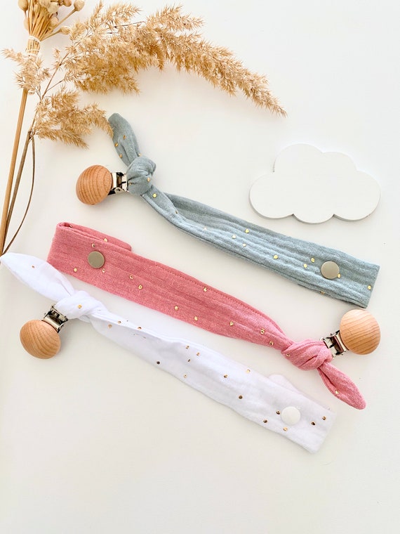 Knotted nipple attachment - Cotton GAZE Gold Pea / WOOD - Oekotex - birth gift - cuddly toy attachment - lollipop attachment