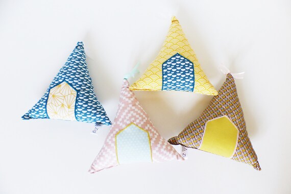 TIPIS decoration cushions in yellow fabrics / ROSE / Duck blue To choose from - child room - baby room decoration - fabric teepees to be laid