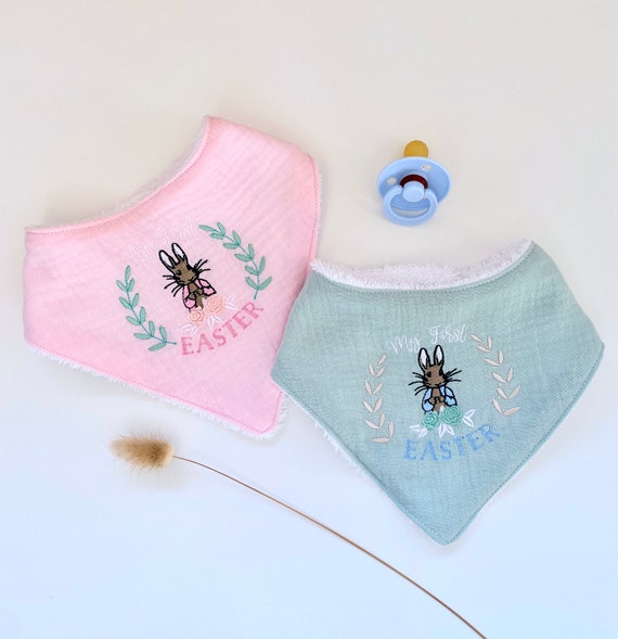 Bib Bandana baby 0/12 months EMBROIDERY My First EASTER / white sponge - OEKOTEX - baby gift - sponge bib - triangle bib - Easter