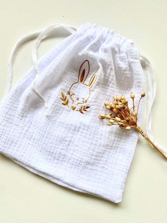 Embroidered bag RABBIT - 28 X 30 cm - Choice - Customizable First name - sliding bag - birth pouch