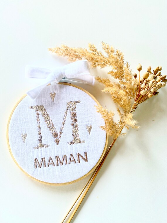Embroidered Tambourine Frame Mother's Day / Knot - Gauze White / Beige