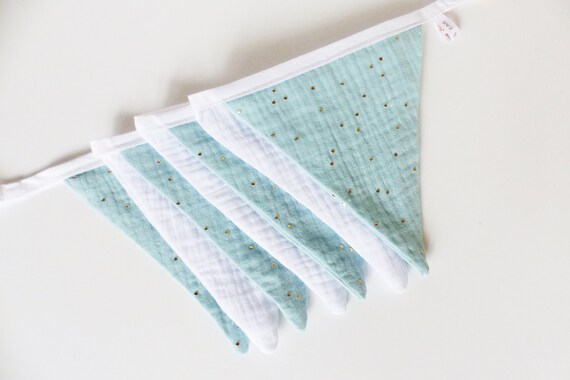MINT double gauze pennant garland - gold / White - Baby room decoration - gift idea -deco room - birth gift