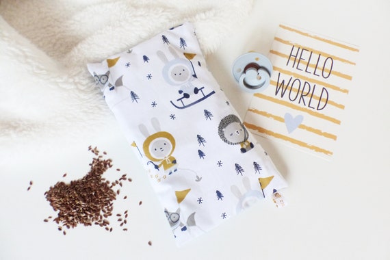 Dry organic flax hot water bottle - 20 cm x 13 cm - ESQUIMO - Removable - gift idea - child hot water bottle - oekotex