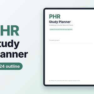 PHR Study Planner for the HRCI Professional in Human Resources Exam, Digital and Printable PDF