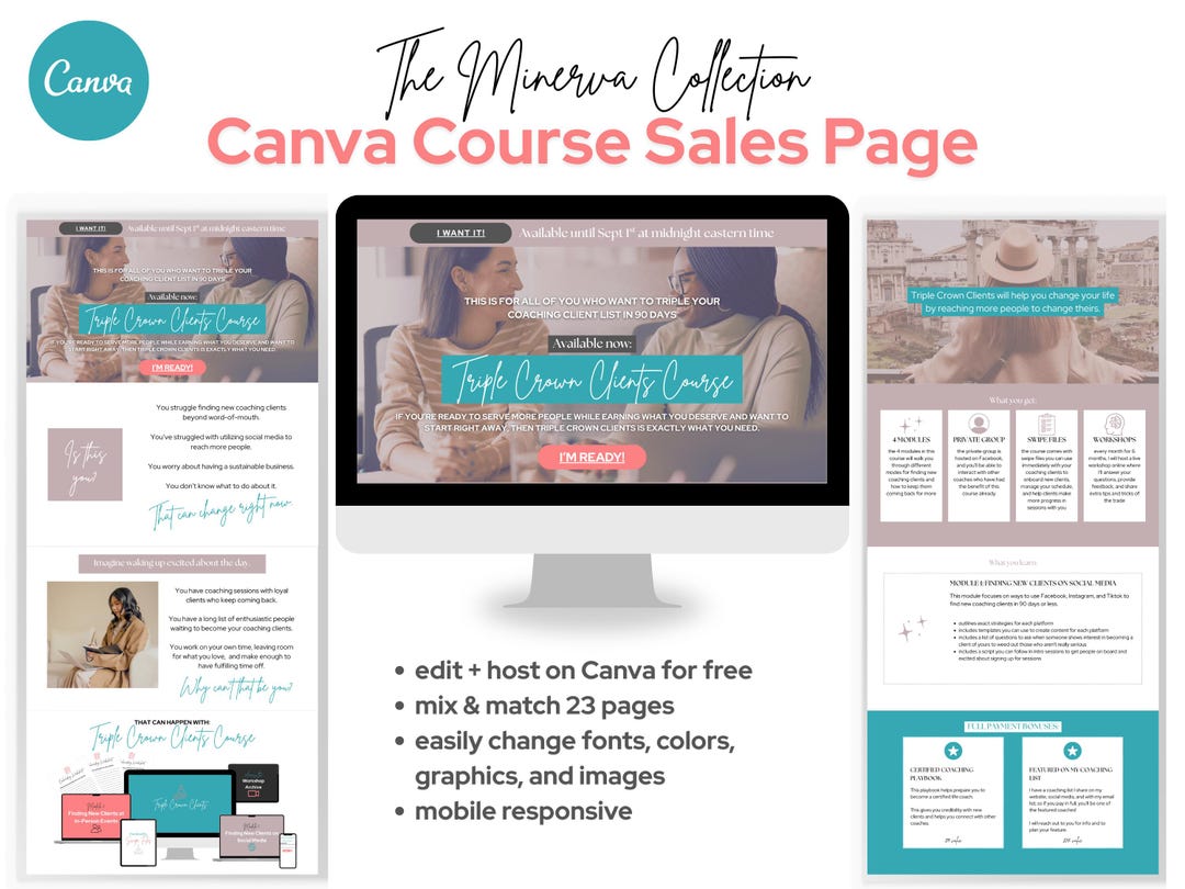 Image showcasing Minerva | Canva Sales Page Template Canva Course Sales Page Template ...