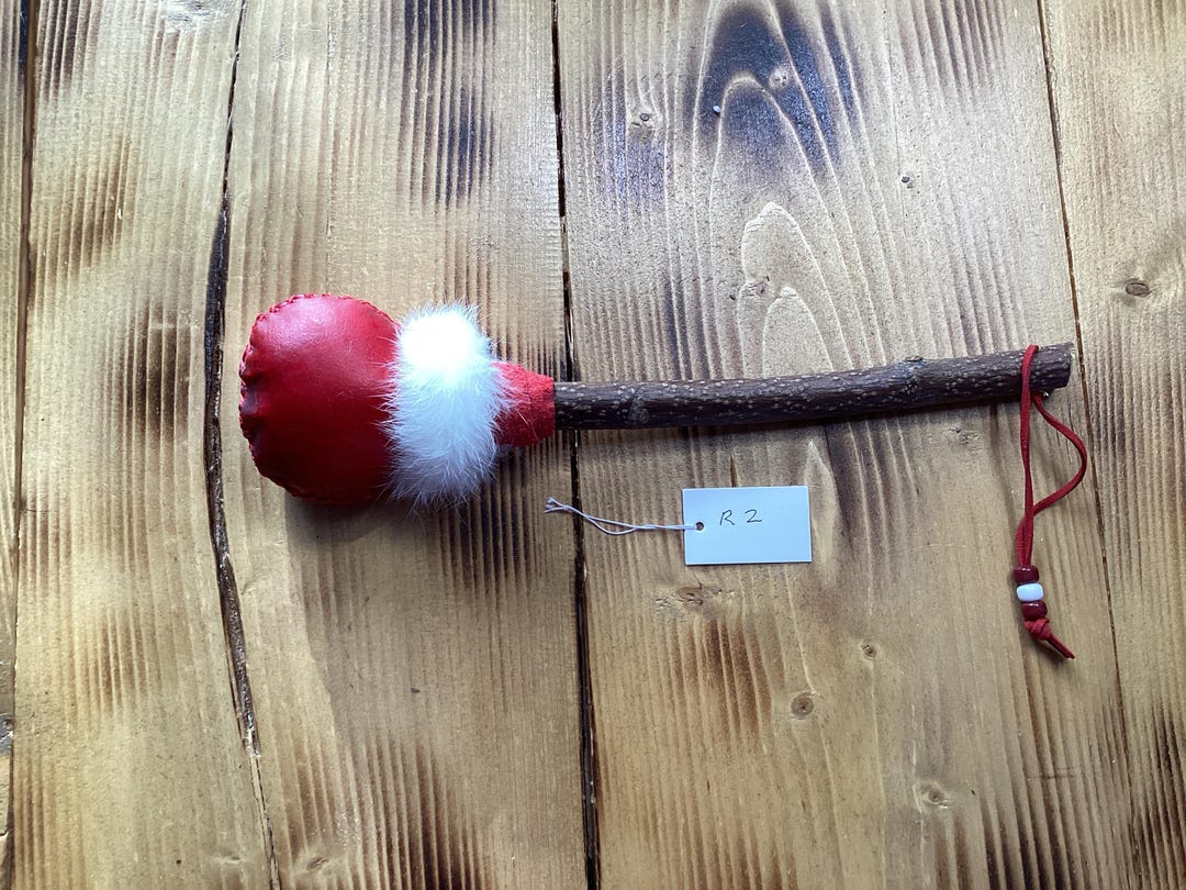 Pagan Rattle Cow Rawhide Rattle - Native American Inspired - Dyed Red - Shaman ...