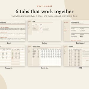 Net Worth Tracker Excel & Google Sheets, FIRE Calculator, Assets + Debt Tracker, Wealth Tracker, Financial Independence | Neutral Cream image 4