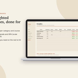 Studentplanerare Excel och Google Sheets, Uppgiftsspårare, Betygskalkylator + GPA-spårare, Tentamen + Studieplanerare, Högskola | Neutral Cream bild 5