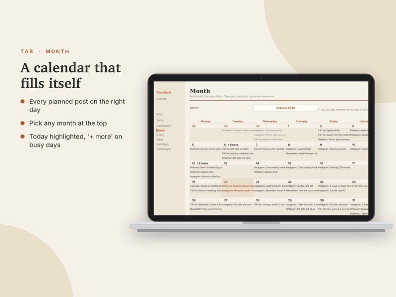 Content-Kalender (Excel & Google Sheets), Social-Media-Planer, Instagram- und TikTok-Post-Planer, Content-Tracker-Tabelle | Neutral Cream Bild 5