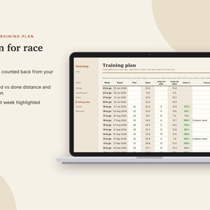 Lauftagebuch (Excel & Google Sheets), Lauftracker + Halbmarathon-Trainingsplan, Temporechner, Wettkampfprognose, Schuhprotokoll | Neutral Cream Bild 6