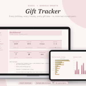 Gift Tracker Excel & Google Sheets, Christmas Gift List + Budget, Birthday Reminder, Gift Ideas Planner, Holiday Planner | Pink Aesthetic