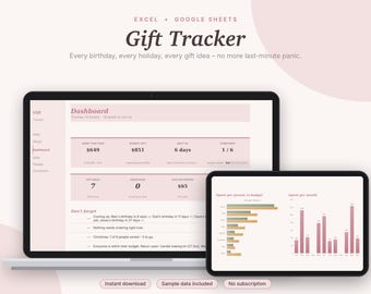 Gift Tracker Excel & Google Sheets, Christmas Gift List + Budget, Birthday Reminder, Gift Ideas Planner, Holiday Planner | Pink Aesthetic